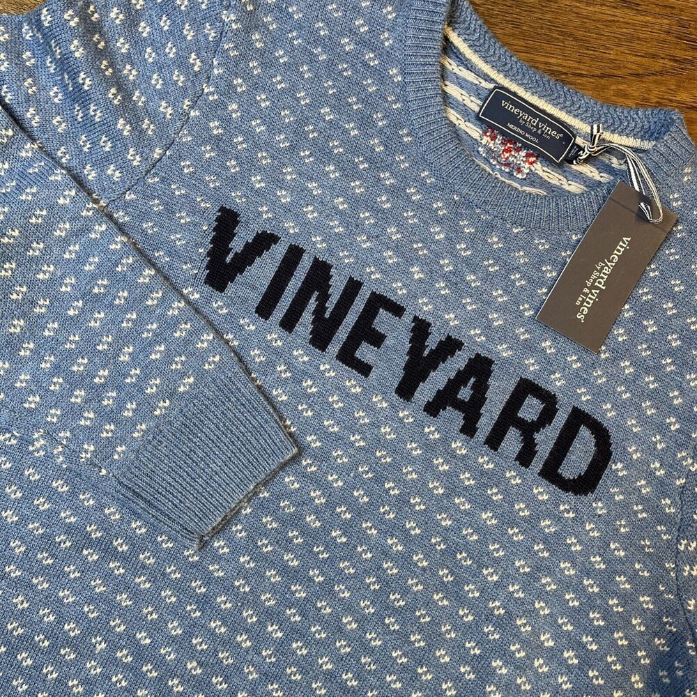 NWT Vineyard Vines Merino Wool Vineyard Crewneck Blue Sweater Men’s Medium $198